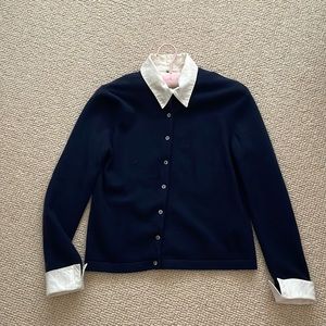 Ralph Lauren womens petite small dark blue wool cardigan